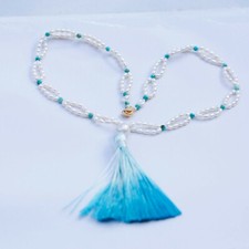 No141 50cm AAAAluster 3.5-4mm Baroque Freshwater pearl Turquoise Tasselnecklace 