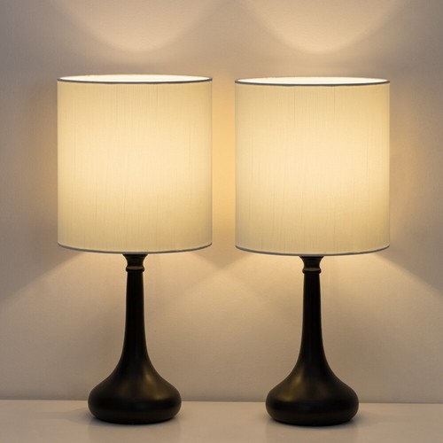 Set of 2 Table Lamp Bedroom Nightstand Lamp Metal Vase Base for Living Room Dorm