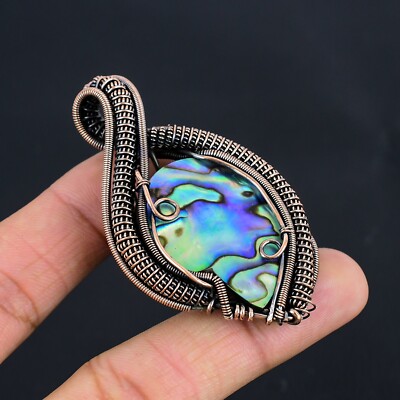 Abalone Shell Gemstone Copper Wire Wrapped Women Gift Pendant Jewelry LC-246