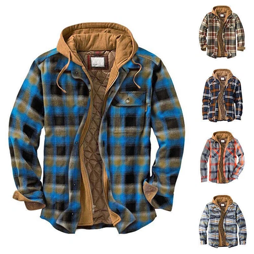 Men Plaid Work Jacket Lumberjack Hooded Flannel Shirt Sherpa Warm Hoodie New - Picture 1 of 76