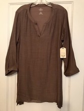 NWT St John's Bay Size L 3/4 Sleeve Layered Hem Cafe Brown Pullover Tunic Top