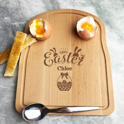 Frohe Ostern Korb personalisiert Geschenk Brot Eier & Toast Frühstück Servierbrett