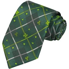 58''  63'' Shamrock Tie Mens Clover Necktie St. 63'' Extra Long Green Plaid