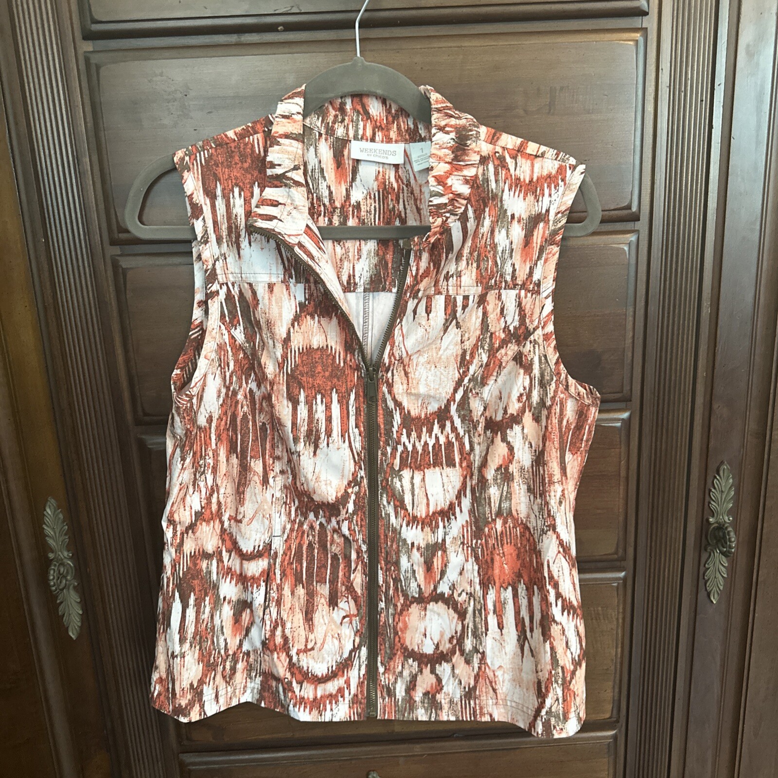 Chicos Weekends Size 1 Rust Patterned Sleeveless … - image 1