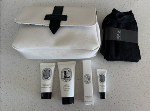 Qatar Airways Q-Suite Business Class Amenity Kit Leather Makeup Bag Diptyque