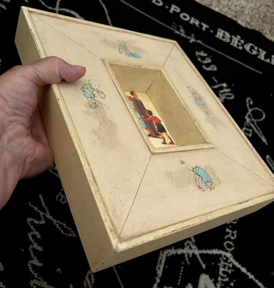 复古 MCM 艺术木制阴影盒护理图片父亲母亲儿童贴花 9X11 — 第 2/4 张图片