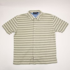 Tommy Hilfiger Shirt Adult XL Green White Striped Button Up Short Sleeve Men's