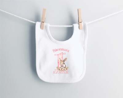 Personalisiertes rosa erstes Ostern Baby Lätzchen
