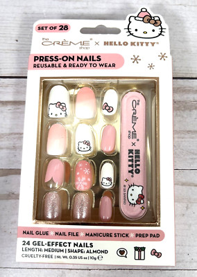 Hello Kitty Press-On Nails Set The Creme Shop Reusable Ready to Wear Pink