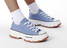 ON TREND BLUE CANVAS PLATFORM  PLIMSOLL  WITH BLACK ACCENT ON SOLE DETAIL