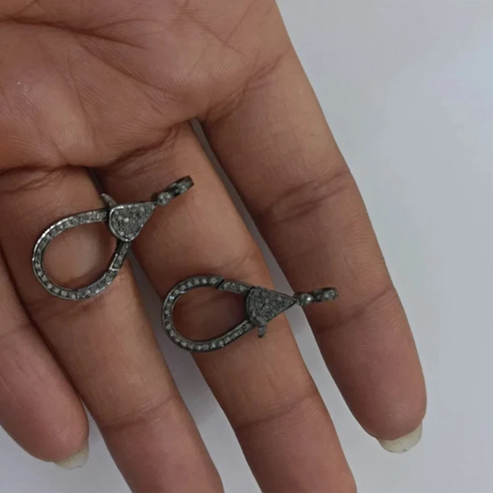 Застежка-лобстер Pave Diamond серебро 925 пробы 28x12 мм коготь с бриллиантовым замком - Изображение 3 из 3