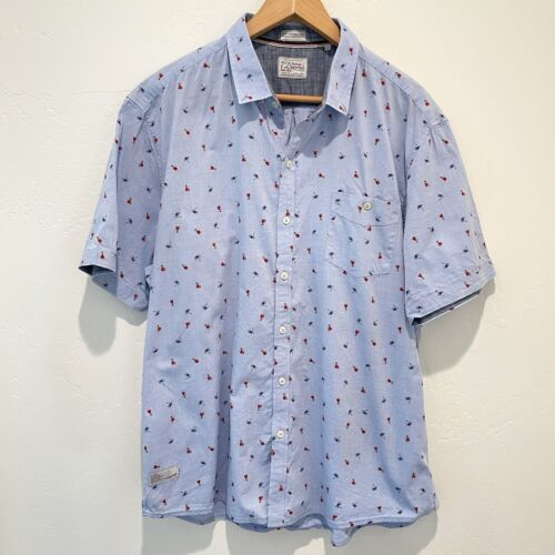 7 Diamonds Button Up Shirt Hula Dancer Print Mens 3XL Blue Fits Large Short Slv