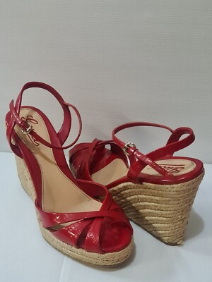 GUCCI Platform High Heels Wedge Sandal 120mm S38 GG Gucimania Red Patent Leather