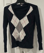 J.Crew Argyle Vneck Sweater Wool Cashmere Blend Navy Womens XS