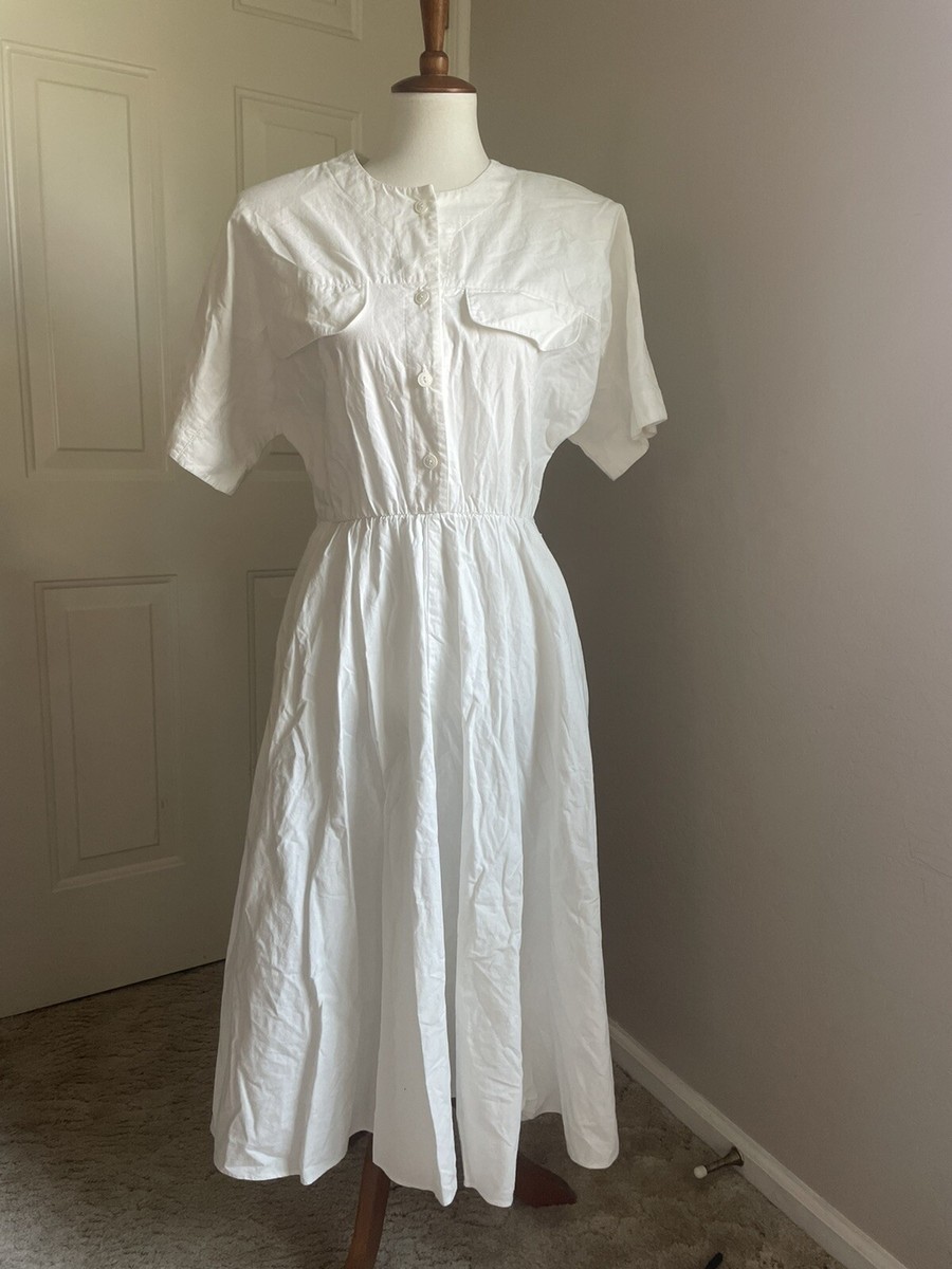 Stuart Alan Vintage Solid White Cotton Prairie Teacher Midi Dress Modest Sz 14 | eBay Stuart Alan Vintage Solid White Cotton Prairie Teacher Midi Dress Modest Sz 14 | eBay