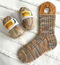 REGIA 2 x 50g Sock Yarn 'Crazy Color' 4-ply   Shades of Tan / Blue / Coral