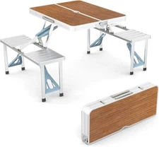 VINGLI 4 Ft Camping Picnic Table Set with 4 Seats with Umbrella Hole Folding 