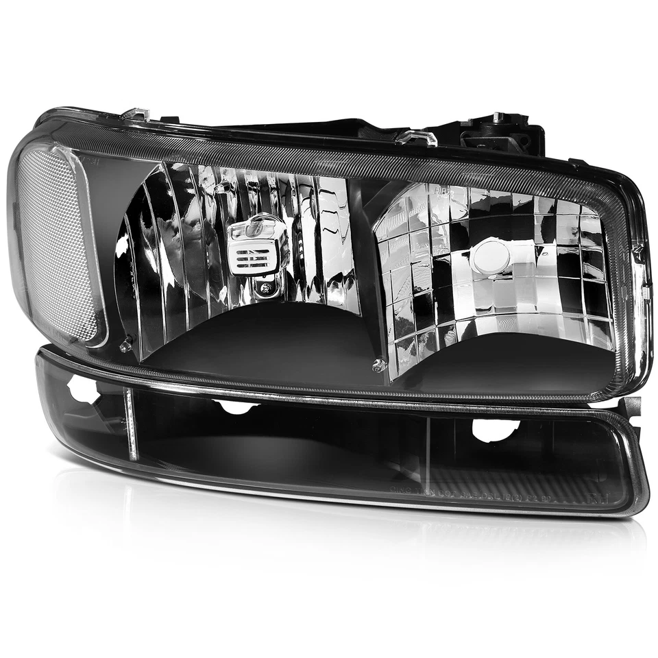 Fits 1999-2006 GMC Sierra 1500-3500 Headlights Assembly Black Housing Headlamps - Image 2 of 4