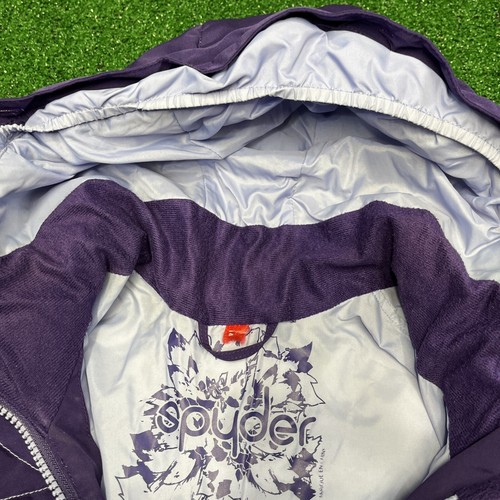 Spyder Girls Snowboard Ski Winter Jacket Purple Hooded Size 14 No Faux Fur Trim - Picture 9 of 20