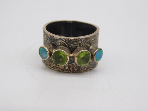 VINTAGE DESIGNER STERLING SILVER PERIDOT FIRE OPA… - image 1