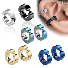 1 Pairs Men Women Clip on Earrings Non-Piercing Fake Ear Stud Cuff Hoop Earrings