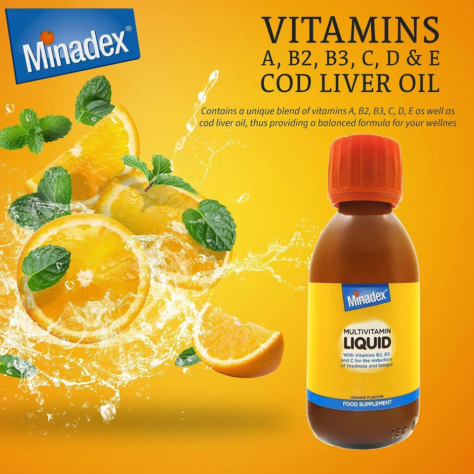 Minadex Multivitamin Liquid for Adults & Kids (Delicious Orange Flavour