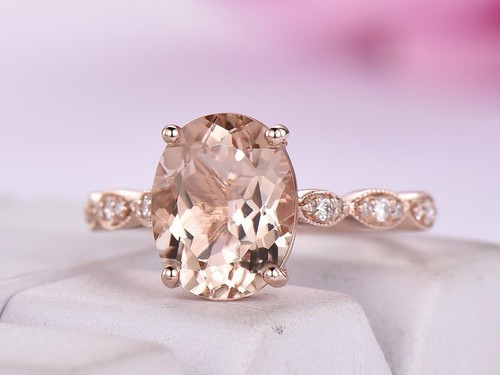 LMDPRAJAPATIS 9.00 Carat Certified Morganite Silver Ring - Peach Morganite Wedding Ring For Women
