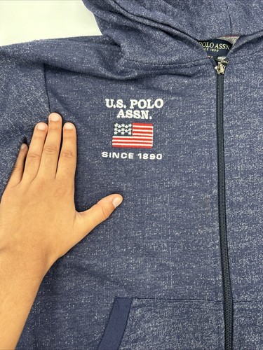 U.S. Polo Assn. Hoodie Boys 14/16 Blue USA Flag, Full Zip Sweatshirt With Logo - Picture 11 of 16