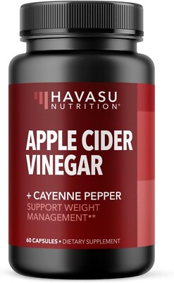 Apple Cider Vinegar Capsules w/ Cayenne Pepper for Digestive Health Support 60ct