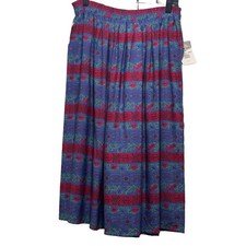 Vintage Koret Blue red floral pattern midi skirt with elastic waistband Size L