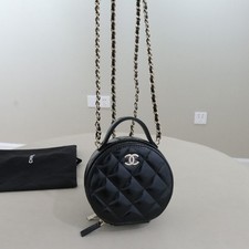 Round Vanity Case Top Handle Bag w/Chain Patent Leather Quilted [Duties Paid]