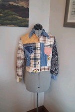 Rare Vintage 1970s Patchwork Jacket, Small Hippy Cropped Coat Retro Grunge