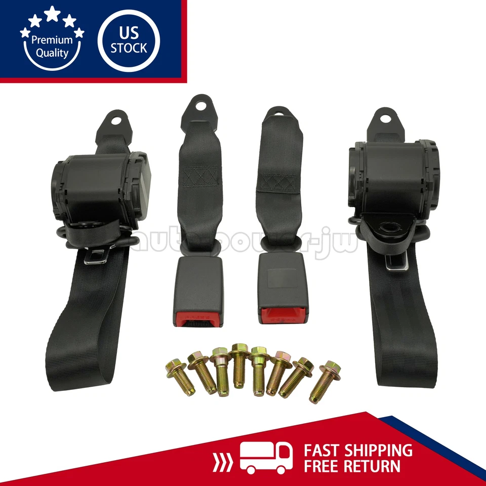 2x Retractable 3 Point Safety Seat Belt Straps Car Vehicle Adjustable Belt Kit Foto 2 de 4