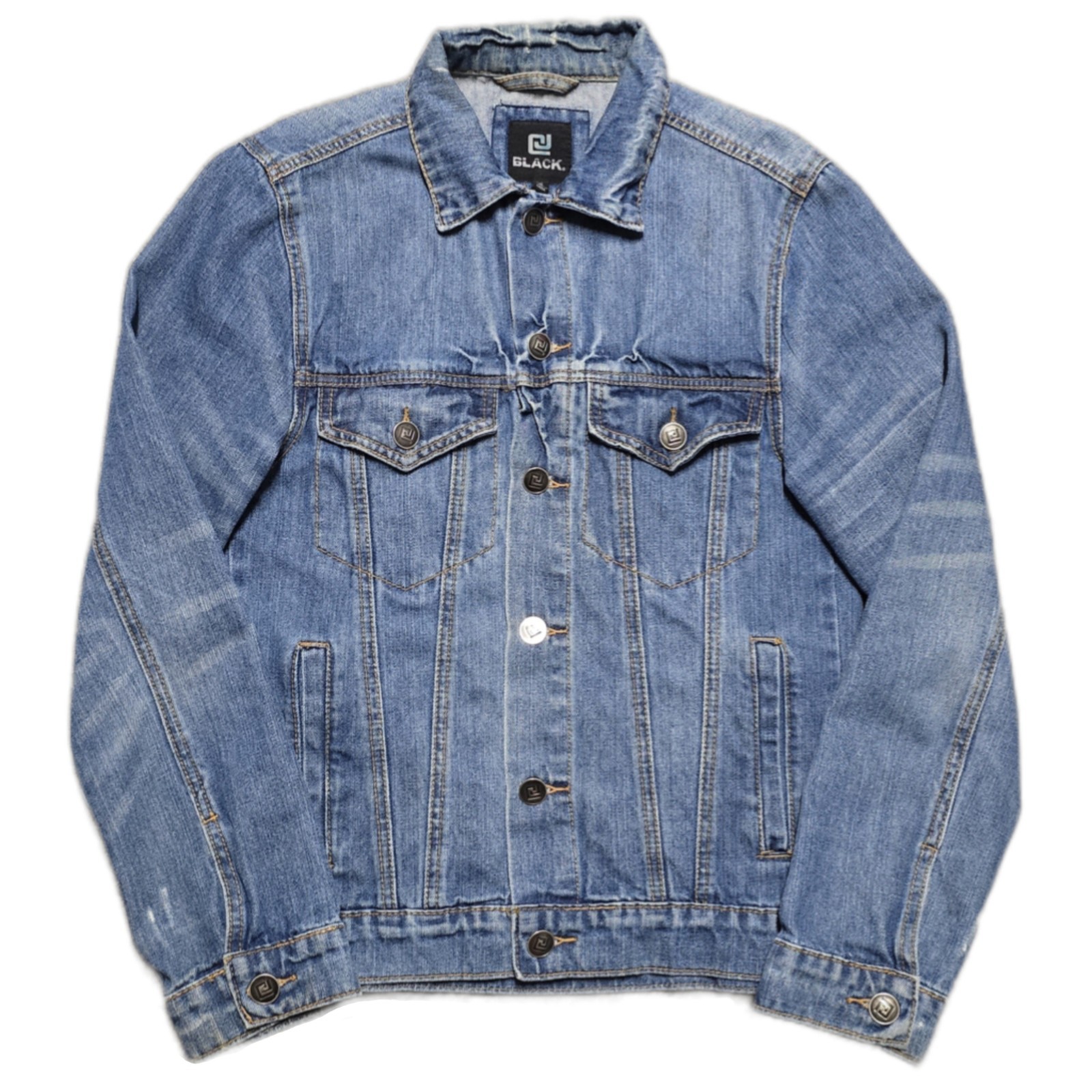 VTG CJ Black Denim Jacket Jean Trucker Blue Cotton Mens Medium