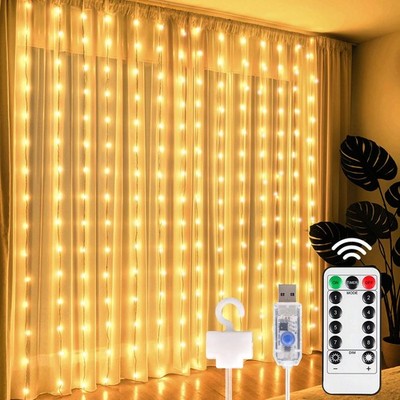 300 LED Curtain Lights for Bedroom, 9.8 x 9.8 FT Fairy Lights with 8 Modes Re...