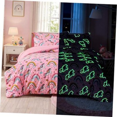 Kids Comforter Sets Size for Girls, Glow in The Dark Bedding Twin Pink Unicorn