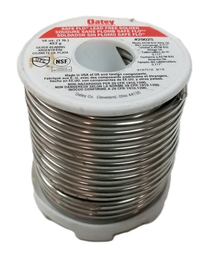 Oatey 29025 Safe-Flo Solder 1lb Lead Free Silver Bearing Potable Water Pipe HVAC