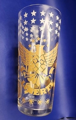 Libby American Eagle Tumbler Gold Glass Set 6 1976 Patriotic White Stars Clear 