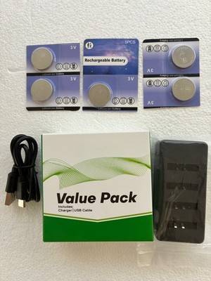 5 Pack 3V Rechargeable Batteries LF2032 (CR2032 - ML2032) with Charger - New