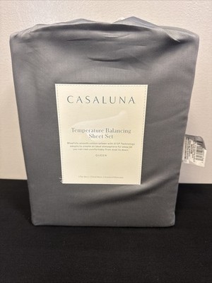 Casaluna Queen Size Temperature Balancing Sheet Set 300 Thread Metal Gray