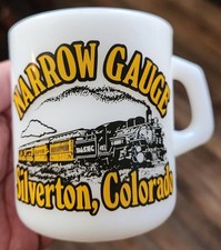 Vintage Galaxy Narrow Gauge Milk Glass Mug Silverton Colorado Made In USA