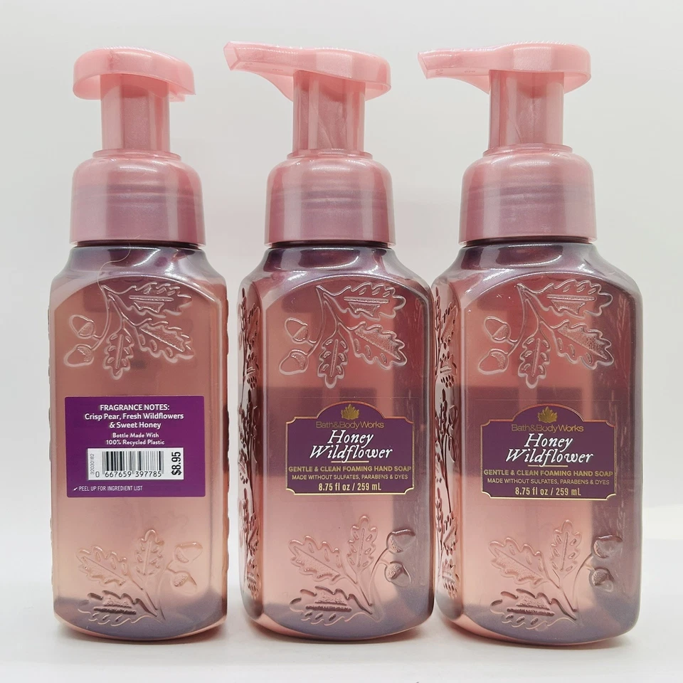Paquete de 3 jabones de manos espumosos suaves Bath & Body Works HONEY WILDFLOWER 8,75 OZ Foto 3 de 3