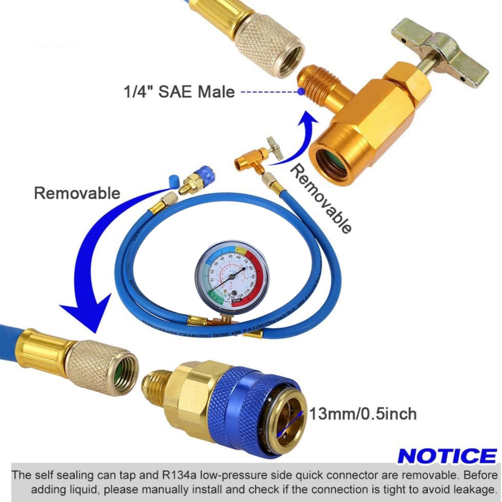 R134A AC Refrigeration Charging Hose With Pressure Gauge Accessories Part