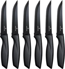 Premium Steak Knives, Steak Knives Set of 6,Black,Stainless Steel Steak Knife Se