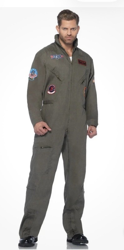 Top Gun Flight Jumpsuit Mens 1X Large Green Pilot Costume Leg Avenue Jump Suit