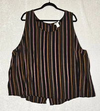 Ava & Viv  4x Tank Top Black with Stripes Sleeveless Button Down Back 