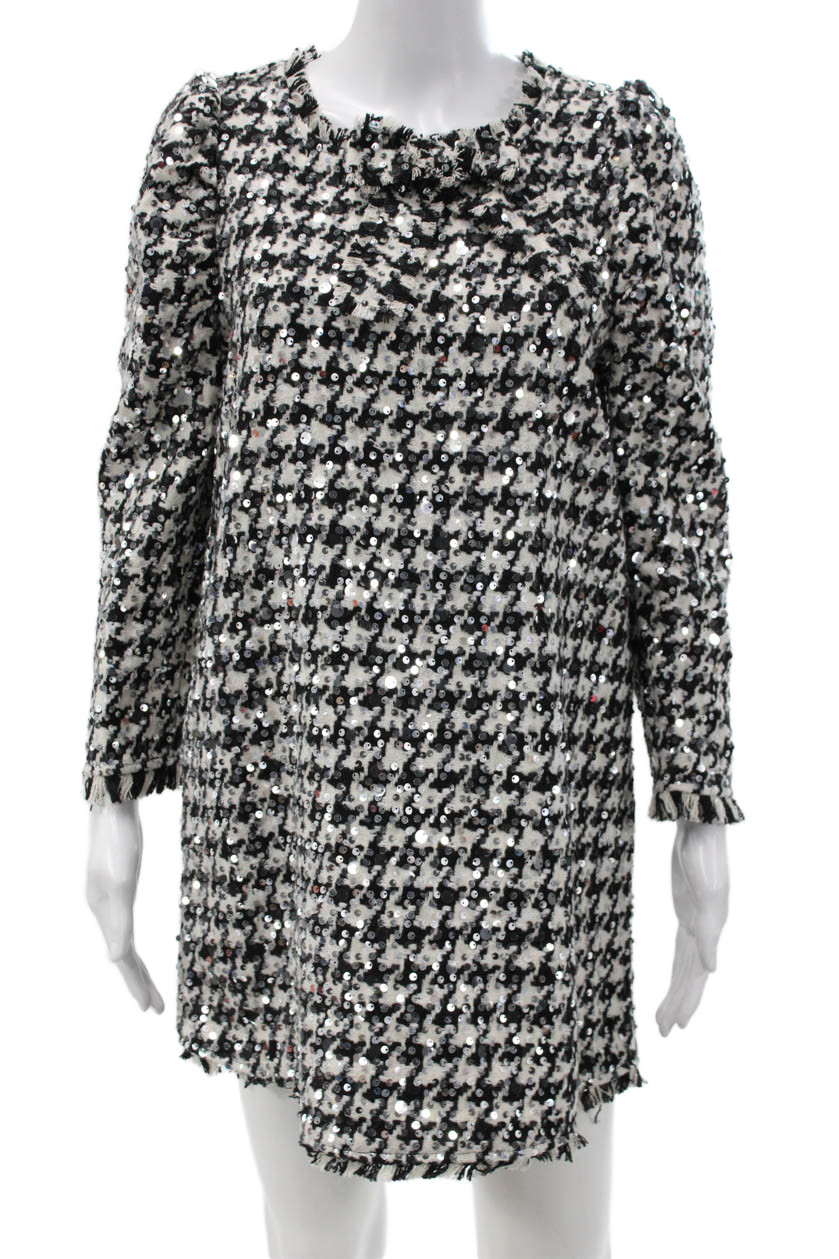 Zara Womens Shift Dress Black Houndstooth Long Sleeve Zip Size SFree Shipping in US $100+ Orders | $6.95 Orders Below