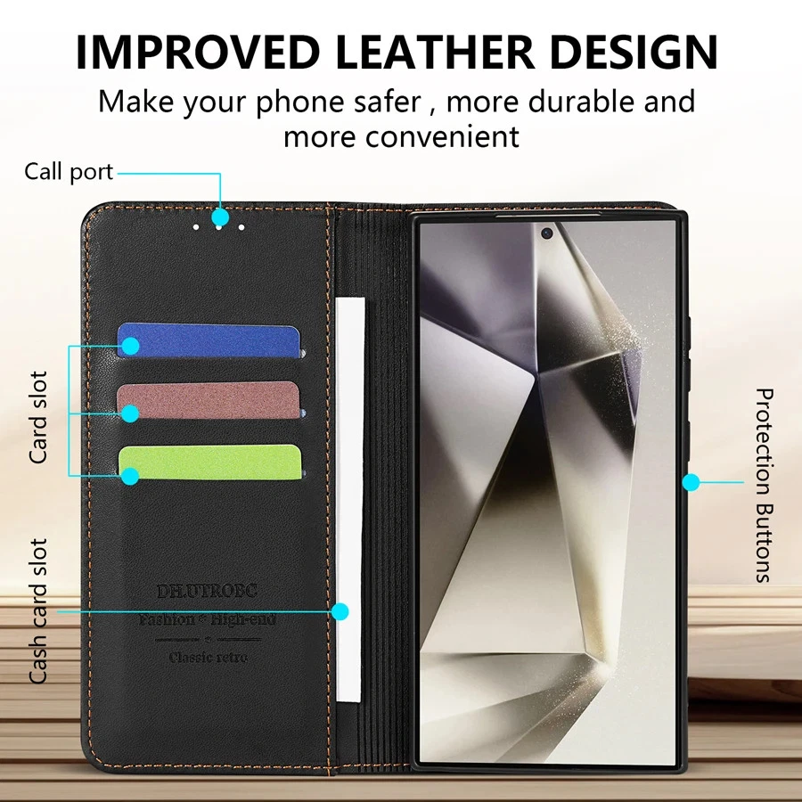 Magnetic Flip Wallet PU Leather Phone Case Compatible with Samsung Galaxy S25 S2 - Image 2 of 4