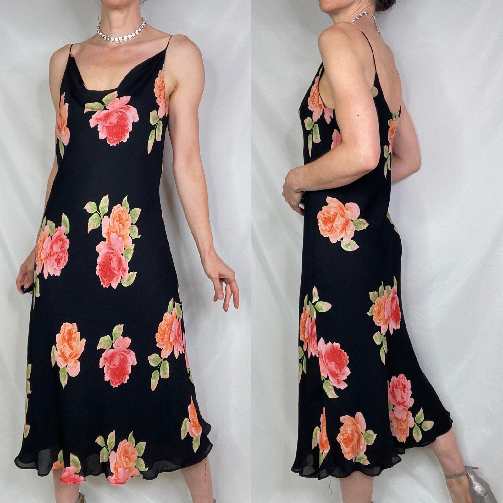 Spenser Jeremy silk rose floral slip dress cowl neck slipdress vintage Y2K M