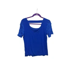 AGB Women's Blue Ruffle Sleeve Top Cutout Back Short Sleeve Size L
